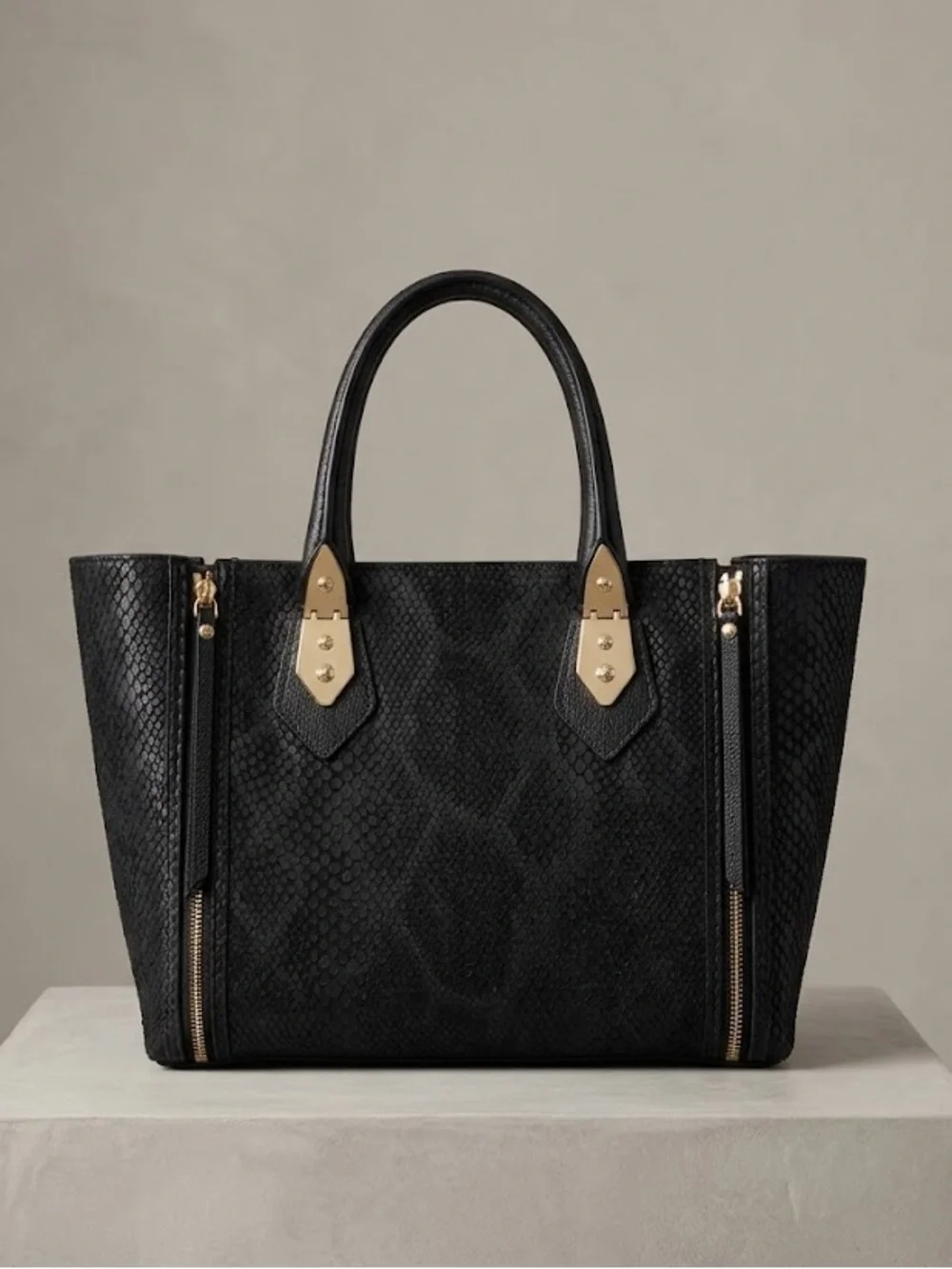 RARE Henri Bendel Black Python Snake Embossed Leather A-List Satchel Tote
